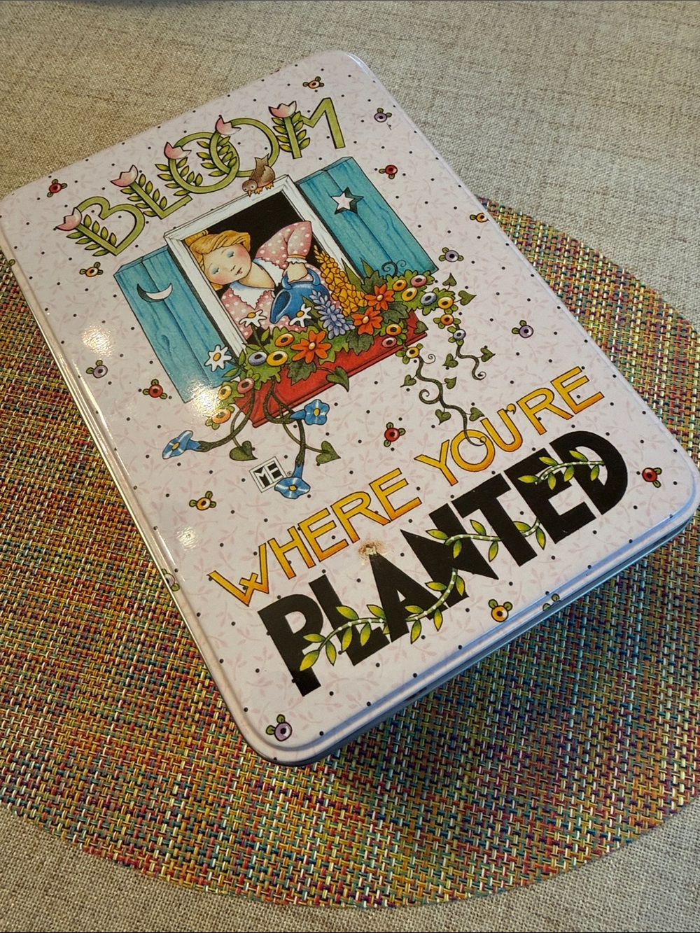 Mary Engelbreit Ink 2000-Decorative Tin Notebook- 'Bloom Where You're Planted'